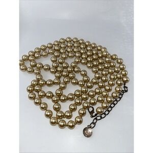 Graziano Necklace Glass Pearls Knotted Gleaming Golden Hue 10 mm 56" Bold Glam